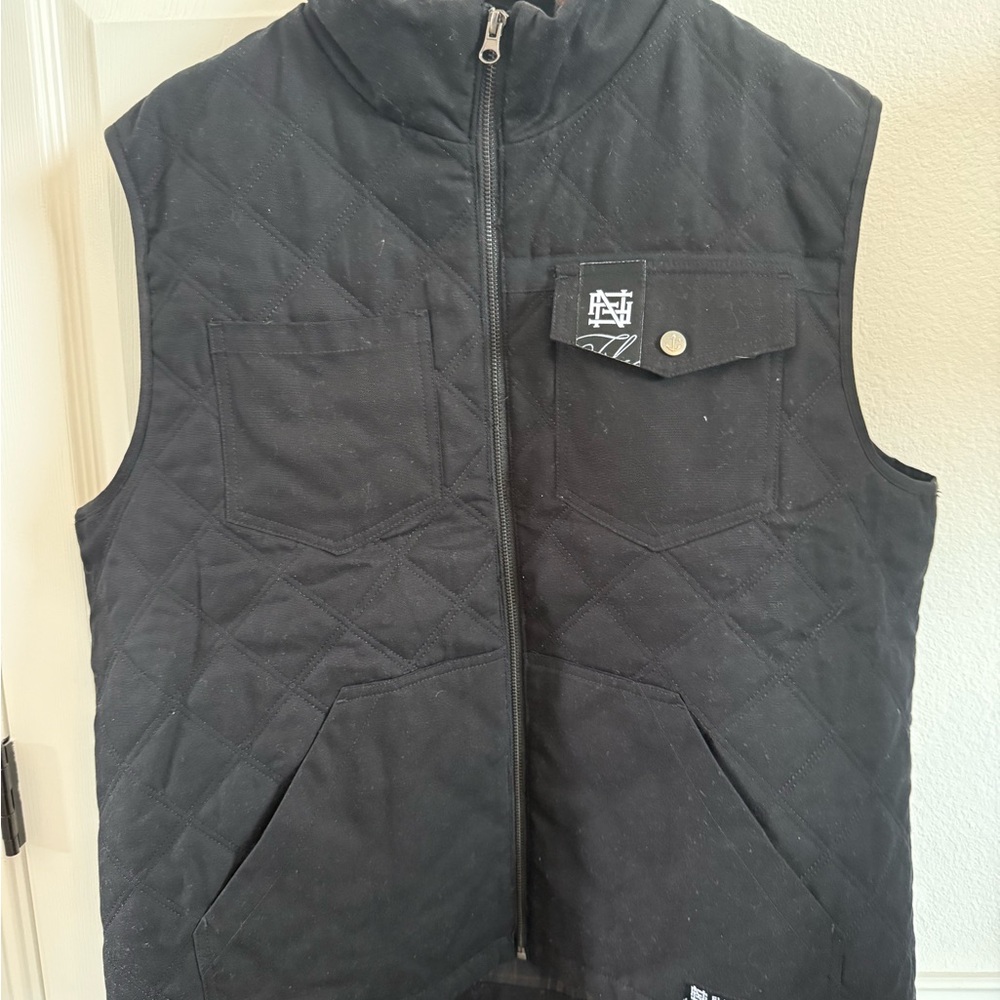 Flag Nor Fail Black Quilted Vest with Stand-Up Collar